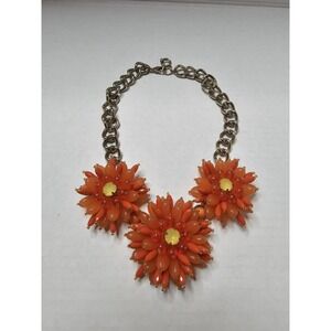 Banana Republic BIG ORANGE FLOWERS Gold Tone Chain Link Necklace